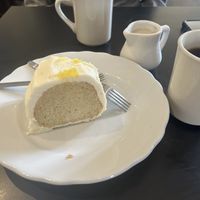 Vegan lemon pound cake with pressed coffee & oat milk. Delicious !  at Eatcetera in Galveston