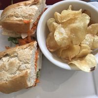 The vegan version of their best selling sandwich. With a side of chips. Bread is vegan too!  at Eatcetera in Galveston