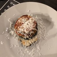 Vegan melanzane with vegan mozzarella and Parmesan  at Osteria Casa Pepe in Trieste