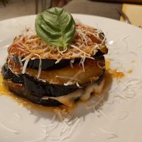 Baked eggplant with  vegan mozzarella at Osteria Casa Pepe in Trieste