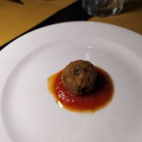 Entree of eggplant ball on tomato sauce 🍅 at Osteria Casa Pepe in Trieste