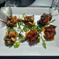 Bruschette di polenta, 3 con funghi e 3 con melanzane at Osteria Casa Pepe in Trieste