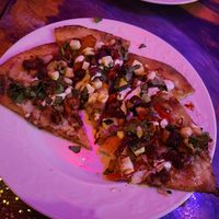 Vegan Mediterranean pizza at Rise and Shine Cabaret Cafe in Parkland