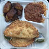 Vegan empanadas with plantains and rice and beans  at Island Empanada in Rocky Point