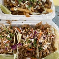 Thai chicken tacos (yum) and the special of teriyaki loaded fries (yum) 😋 at Earth Aloha Eats - Kahului in Kahului