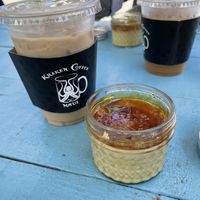 Creme brûlée & kraken coffee from the nearby truck. at Earth Aloha Eats - Kahului in Kahului