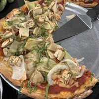 Vegetarian pizza with vegan cheese on cauliflower crust.  at Bianelli's Gourmet Pizza in Kailua Kona