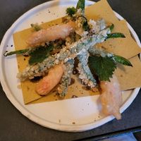 Pickled ginger and French beans tempura at Altatto in Milan