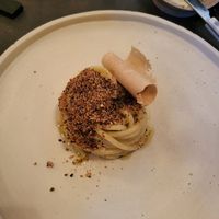 Spaghetti, seasoned breadcrumbs, dried beer yeast. Delish! at Altatto in Milan