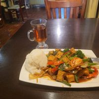 Vegetarian basil dish w extra tofu at Top Thai in Castro Valley