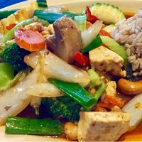 cashew and mixed vegetables plate with soft tofu at Top Thai in Castro Valley