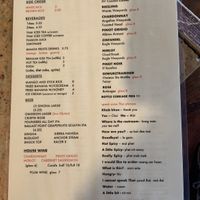 Dinner menu (back) at Top Thai in Castro Valley