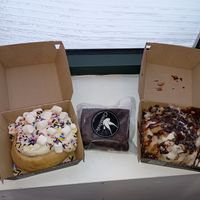 Birthday cake, brownie, and cookie dough at Cinnaholic in Chicago