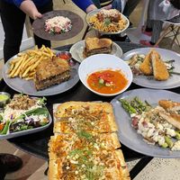Fennel Flatbread, Panko Crusted Piccata, Citrus Kale Salad, Patty Melt and Spaghetti (special)  at Belse in Dallas