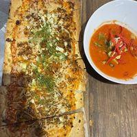 Fennel Flatbread and Tomato Cactus Soup  at Belse in Dallas