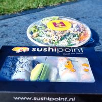 Our take away lunch (from sushi point and Hawaiian poke bowl) at SushiPoint in Tilburg