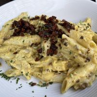 Gluten free pens with avocado egg and shiitake bacon at Pura Vita in Redondo Beach