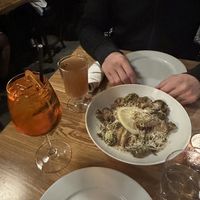 Aperol Spritz + Brussel Sprouts  at Pura Vita in Redondo Beach