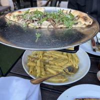 Black Magic pizza and the Carbonara   at Pura Vita in Redondo Beach