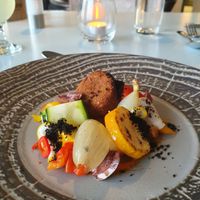 Edamame falafel w/seasonal vege at Tītī Restaurant in Dunedin