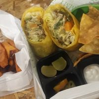 Hummus burrito set with sweet potato fries at COCO Burrito Box in Chiang Mai