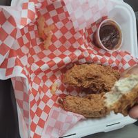 We inhaled the mac n cheese and the fries, but the fried tofu was excellent, 4 pieces would leave 2 adults content. at Don't be Chick'n in San Jose