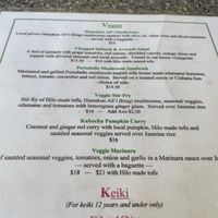 Vegan menu at Pineapple's in Hilo