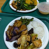 Eggplant, tofu, rice and green beans at Veggie Factory 素食工房 in Kowloon