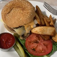 Imposible burguer with truffle fries at Candle Cafe in New York City