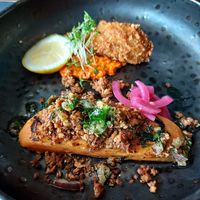 Gebakken zoete aardappel en gegrilde mei knol  at Restaurant MAAS in Rotterdam