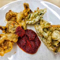 Veggies fritter and fried mushroom at Guilin Vegetarian 桂林素 in East Singapore