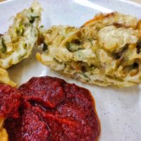 Veggies fritter and fried mushroom at Guilin Vegetarian 桂林素 in East Singapore