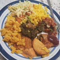 Takeout order - includes pieces of: Soul Rolls, NC BBQ Plate, Shrimp Plate, & Chkn Strips Plate at Pure Soul in Durham