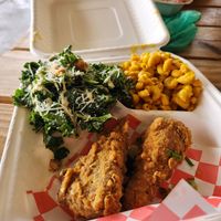 2 drumstik plate w/ Mac and kale salad at Pure Soul in Durham