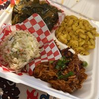 NC BBQ plate with Mac n cheese & greens (cole slaw comes with it)  at Pure Soul in Durham