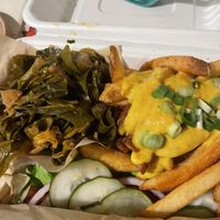 Bilbo’s greens, cheese fries   at Pure Soul in Durham