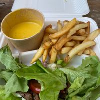 I ordered the impossible burger with a
"lettuce bun". Absolutely amazing is.
Fries seasoned to perfection and the cashew queso was delicious ) YOU need to eat here! at Pure Soul in Durham