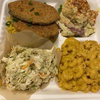 Faux Fish Plate w/ Mac and Potato Saladd  at Pure Soul in Durham