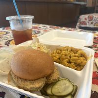 Fish sandwich (comes with cole slaw and tartar sauce) and small side of soul mac  at Pure Soul in Durham