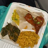 Buffalo drumsticks w/ collards & Mac n cheeze #Veganuary at Pure Soul in Durham