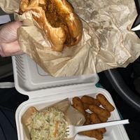 Pulled BBQ sand which with slaw and (amazing) hush puppies  #Veganuary at Pure Soul in Durham