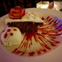Carrot cake with vanilla ice cream  at Caravan of Dreams in New York City
