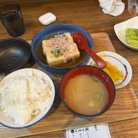 I had the rice/miso soup combo, the tofu, pickled radish and cooked asparagus (pretty small portion)  at F.concept in Fukuoka