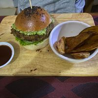 Vegan Burger with Potatoes at Route 76 Guest House in Mondulkiri