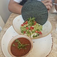 Guacamole with a spicy salsa and tortillas at Chulita in Venice