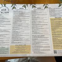 Menu with clearly labelled vegan options #Veganuary at ASK Italian in South West London