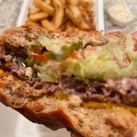 inside vegan burger  at Burger Lounge in San Diego