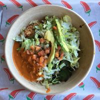 Savored every bite of this Rajas Bowl (cactus, bell peppers, onions, poblanos, black beans, pico, lettuce, avocado). Served on top of rice with your choice of salsa. at El Camino Gourmet Tacos in Edina