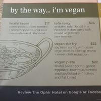 Vegan menu at The Ophir Hotel in Orange