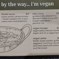 Vegan menu as of March 2023 at The Ophir Hotel in Orange